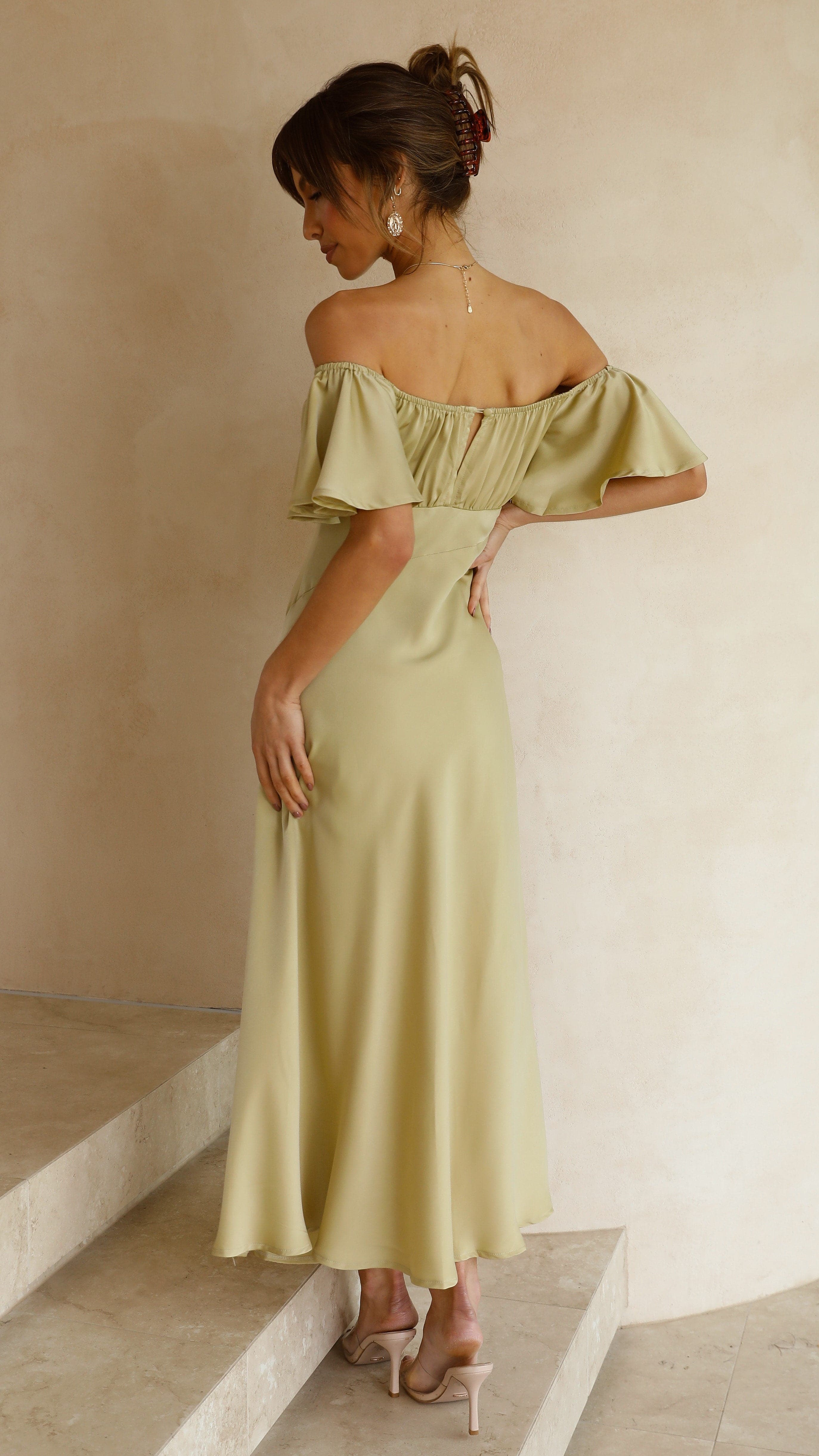 Louisa Midi Dress in Olive Green - Elegant Casual & Office Wear for Women | Perfect for Spring Summer Outfits, Date Nights & Work Attire