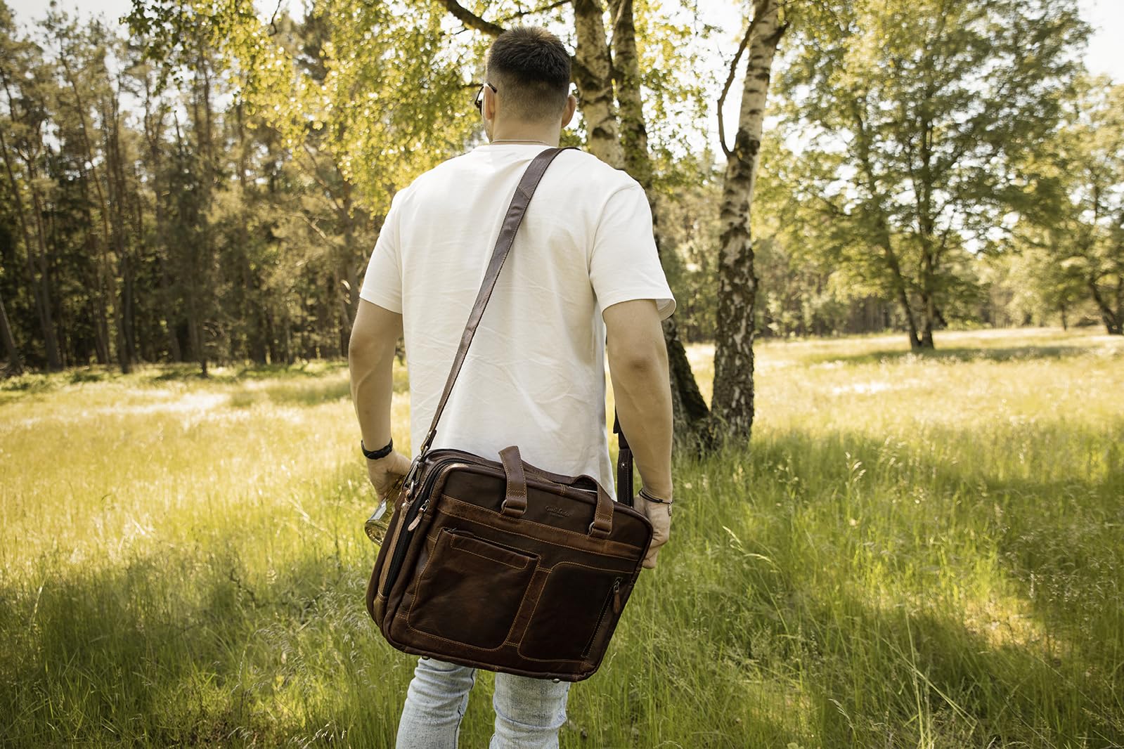 Premium Genuine Leather Laptop Bag for Men - Stylish Brown Business Work Bag - Durable & Professional for Office, Travel & Commuting