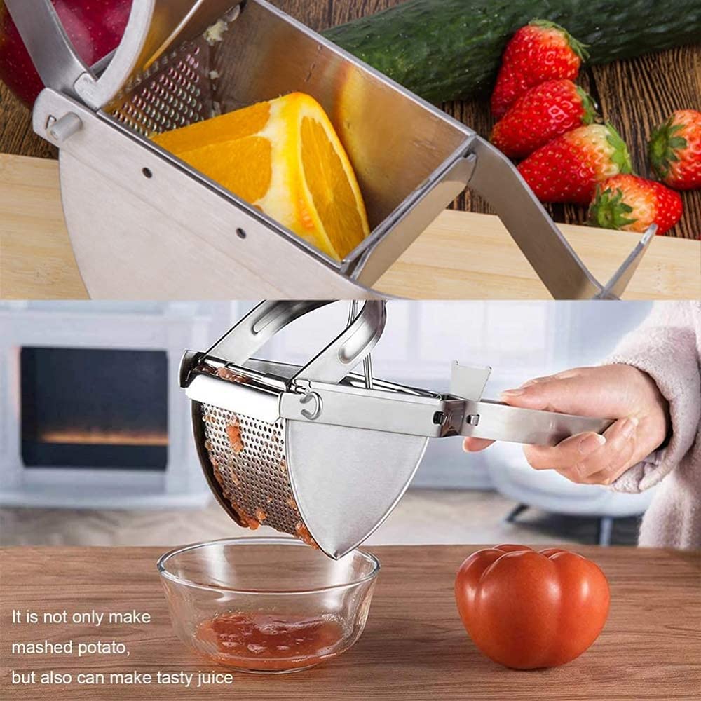 Premium Stainless Steel Potato Ricer & Masher - Heavy Duty Food Strainer for Creamy Mashed Potatoes, Purees, Baby Food & Juicing - Ideal for Kitchen, Restaurant & Meal Prep (Silver)