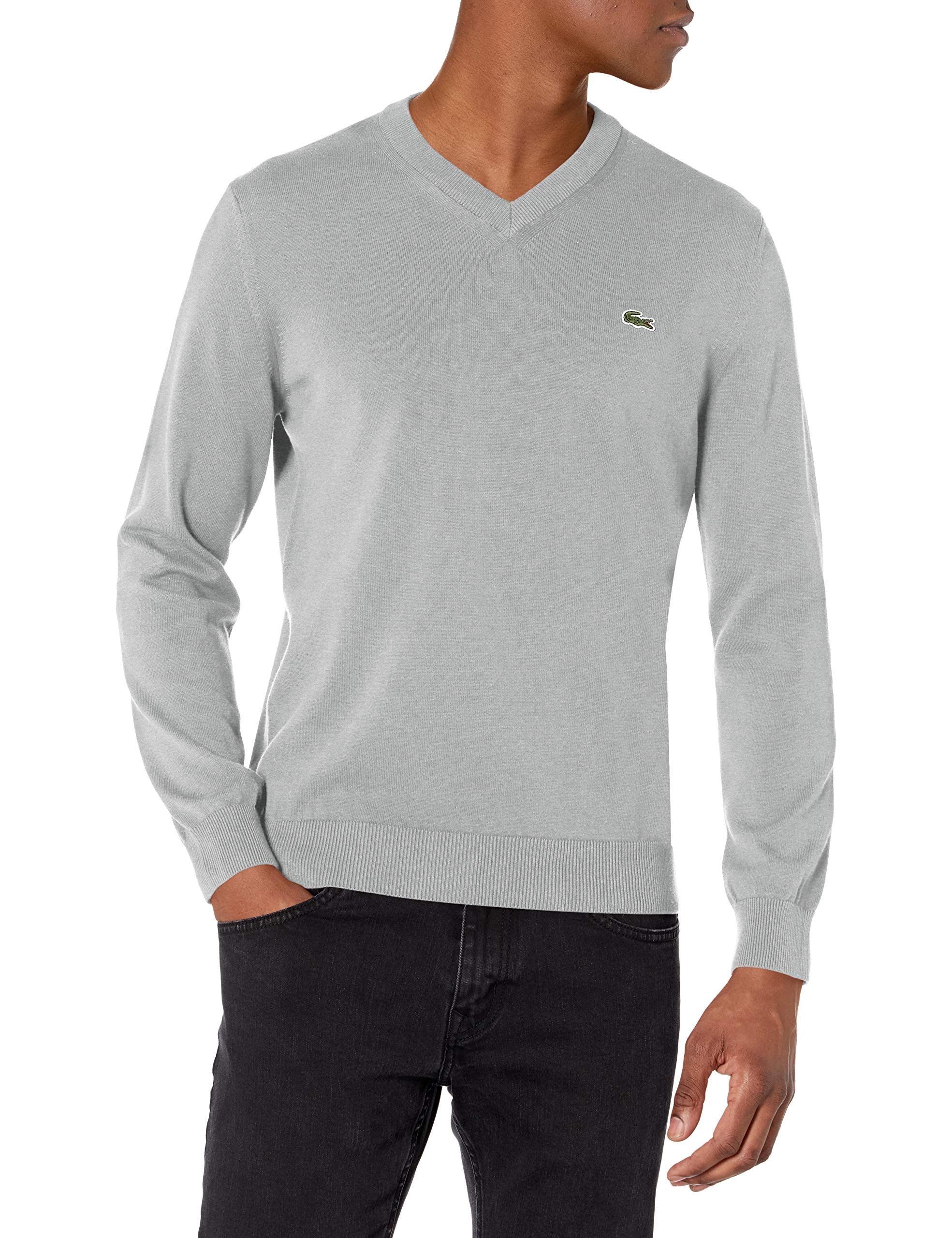Lacoste Men's Long Sleeve V-Neck Organic Cotton Sweater - Classic Regular Fit Pullover for Casual Wear, Office & Winter Outfits