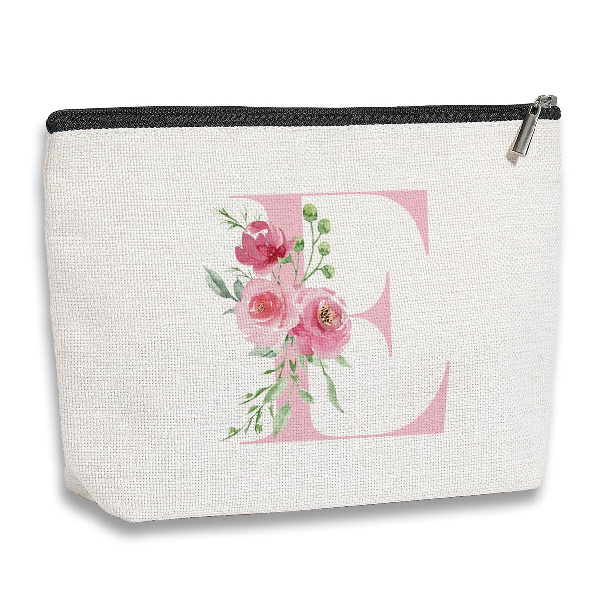 Personalized Pink Initial Makeup Bag - Perfect Bridesmaid Gift, Birthday Present for Women & Moms, Cosmetic Organizer for Best Friends & Brides - Ideal for Travel, Weddings & Everyday Use (Size E)