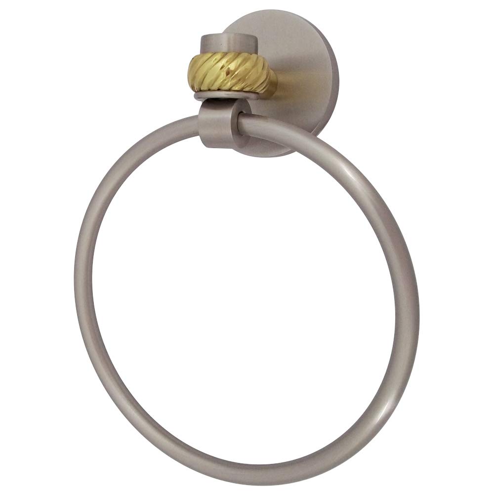 Satin Nickel Towel Ring with Polished Brass Accent - Modern Bathroom Accessory for Spa-Like Luxury (Bathroom, Powder Room, Guest Bath Decor)