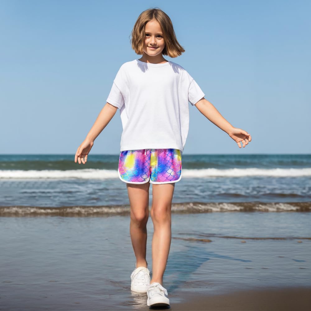 Slaixiu Girls 5-Pack Athletic Shorts - Breathable Workout Running Shorts with Dolphin Print for Kids Ages 5-16 - Perfect for Gym, Yoga, Sports & Summer Play