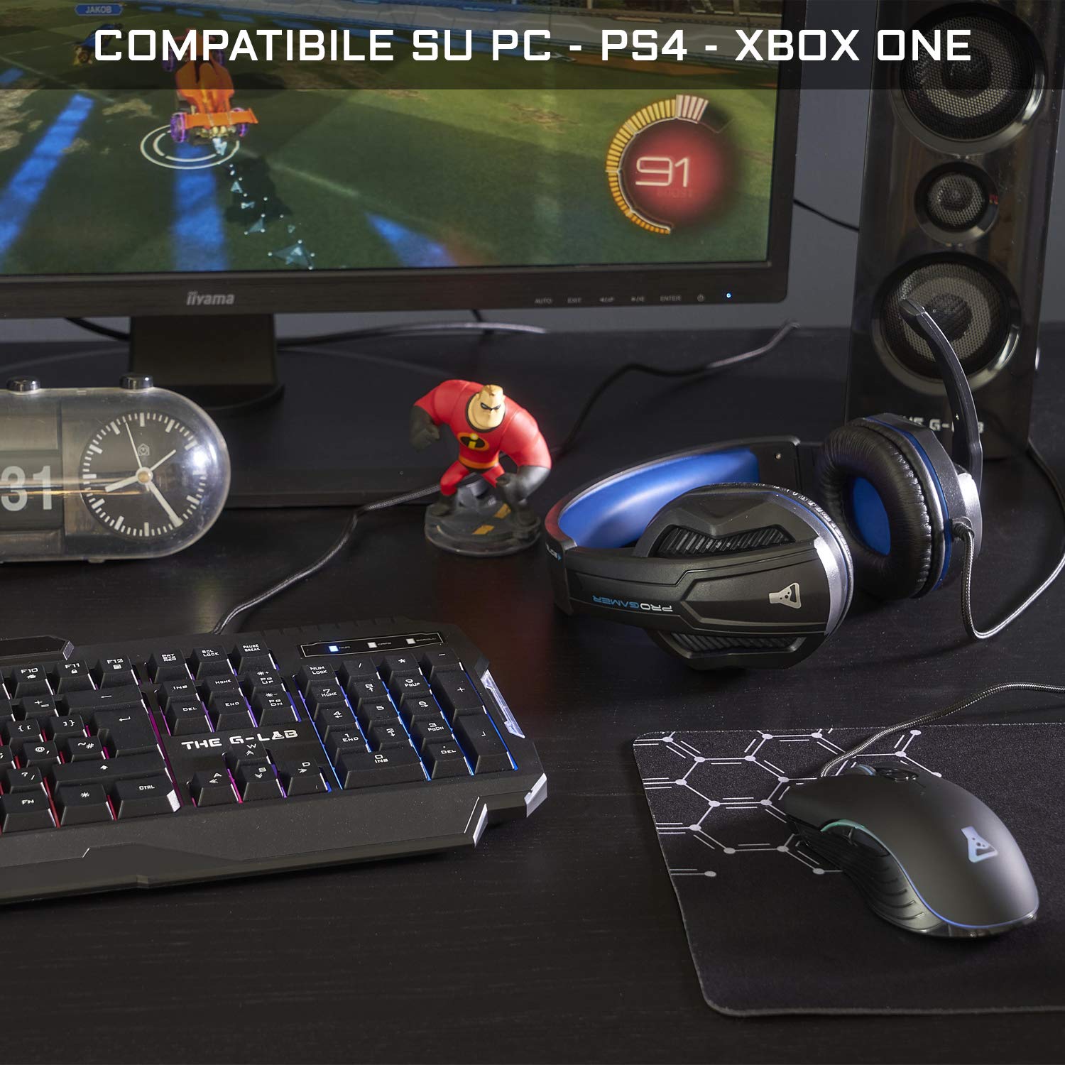 G-LAB Combo ARGON E 4-in-1 Gaming Bundle - Backlit Italian Gaming Keyboard, 3200 DPI Gaming Mouse, Gaming Headset, Anti-Slip Mouse Pad - Compatible with PC, Mac, PS4, PS5, Xbox - Perfect for Esports, Streaming & Professional Gaming