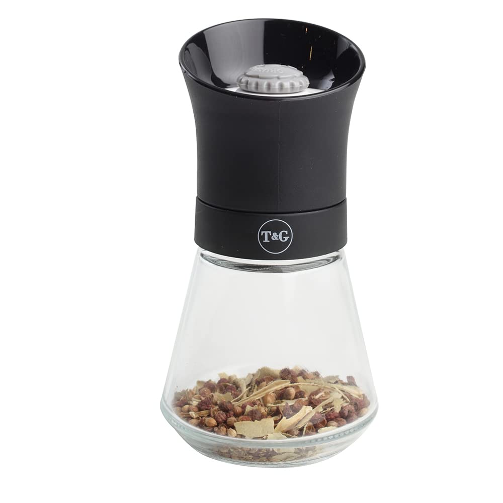 Premium CrushGrind Spice Mill with Removable Glass Jar - 12.5cm Adjustable Ceramic Manual Grinder for Whole Spices, Herbs, Seeds & Chili Flakes - Perfect for Kitchen, Cooking & Gourmet Meal Prep
