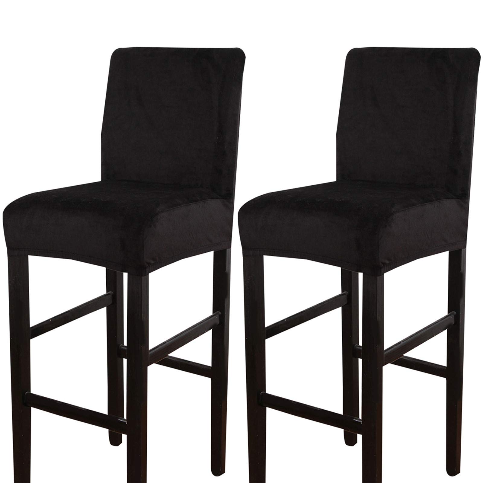 2 Pack Stretchable Bar Stool Covers - Soft Elastic Dining Chair Slipcovers for Counter Stools - Black (Fits Most Bar Height Chairs) - Perfect for Kitchen, Restaurant & Home Decor Protection