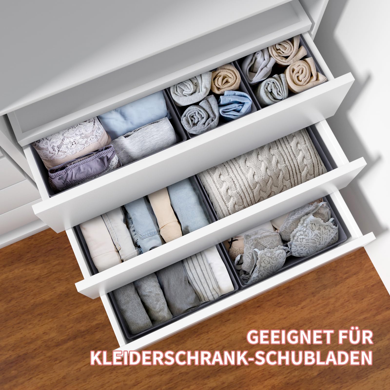 8-Pack Grey Drawer Organizer for Baby Clothes - Foldable & Washable Dresser Storage Bins | Perfect for Nursery Organization, Kids' Clothing Storage & Home Closet Arrangement