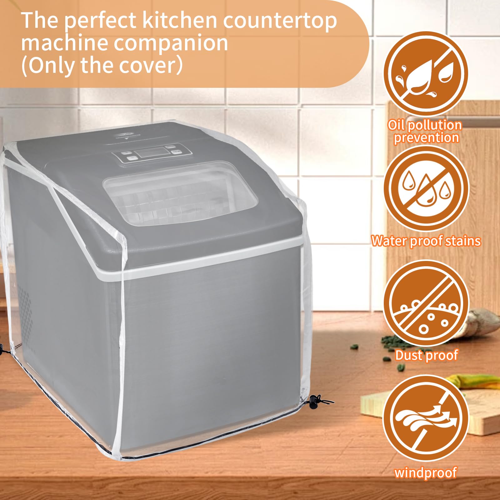 **PVC Ice Maker Cover - Dustproof & Waterproof Protective Shield for Portable Ice Machines, Ice Cube Makers & Countertop Appliances - Ideal for Home, Garage, Office & Outdoor Use**