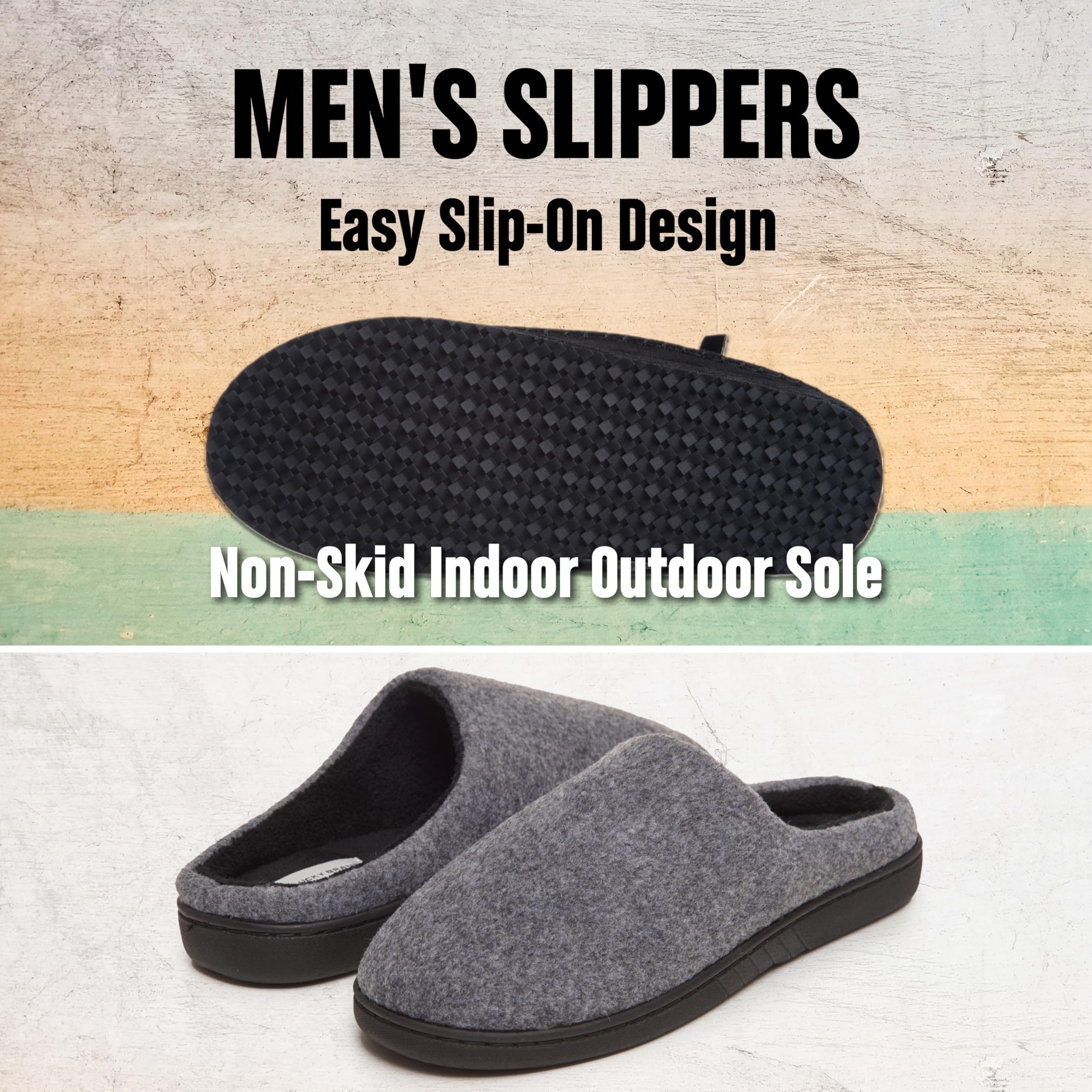 Lucky Brand Men's Memory Foam Slip-On Clogs - Comfortable Indoor/Outdoor House Shoes with Warm Fleece Lining - Perfect for Home, Garden, and Relaxation