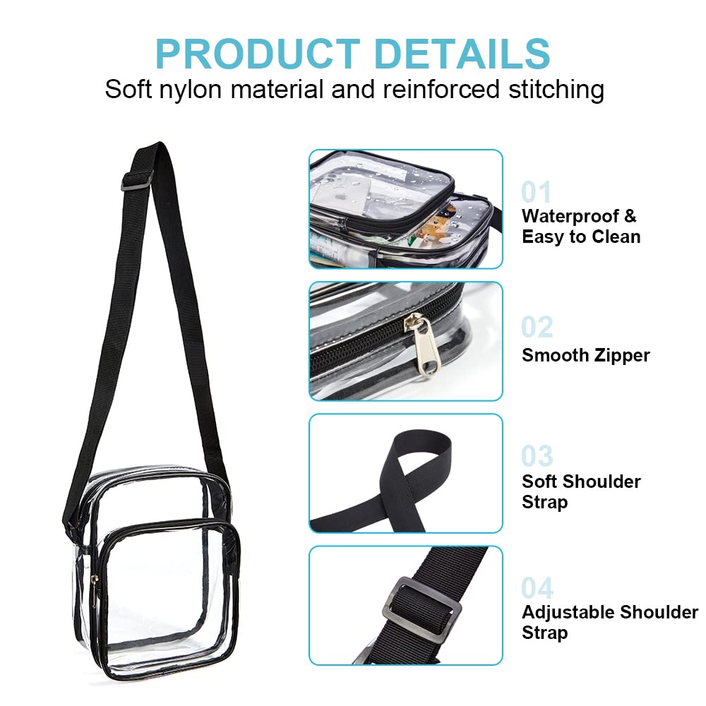 Clearworld Clear Stadium Bag for Concerts & Sports Events - Transparent Crossbody Purse with Adjustable Strap | Perfect for Music Festivals, Theme Parks & Security Checkpoints