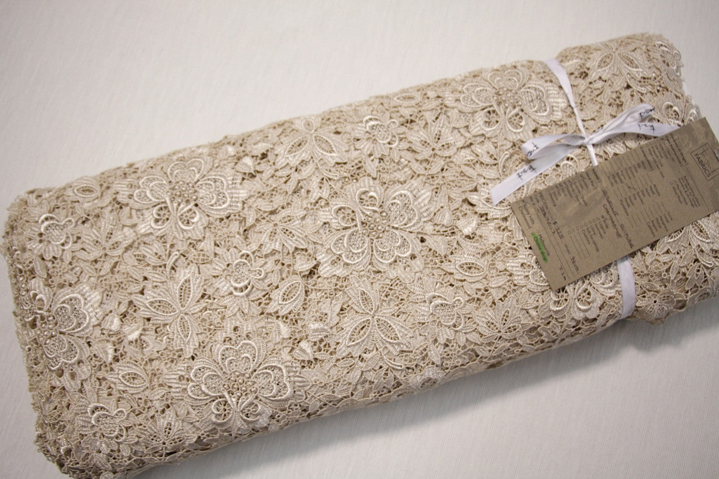 Champagne Giselle Guipure Lace - Elegant Bridal Lace Fabric for Wedding Dresses, Evening Gowns & Special Occasion Apparel