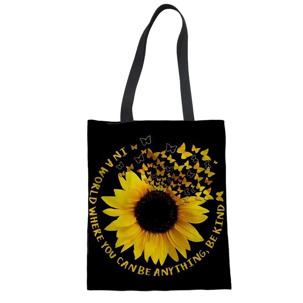 GOSTONG Stylish Sunflower Love Tote Bag - Women's Linen Shoulder Bag for Travel, Shopping & Daily Use | Durable & Fashionable Handbag for Work, Beach & Outings