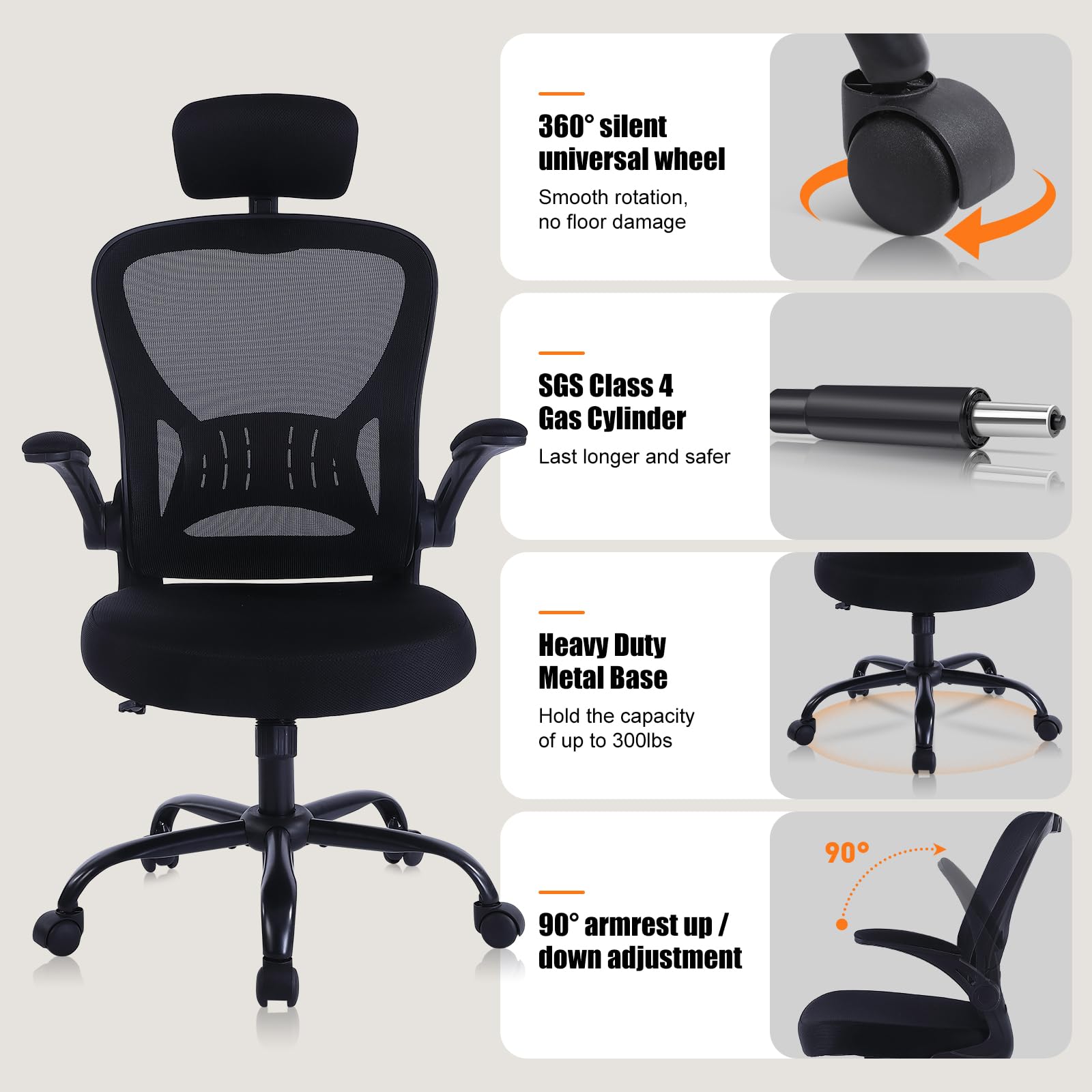 Ralex-Chair Ergonomic Office Chair with Adjustable Headrest & Lumbar Support - Flip-Up Armrests Desk Chair for Home, Office & Conference Room - Perfect for Long Work Hours, Gaming & Video Calls