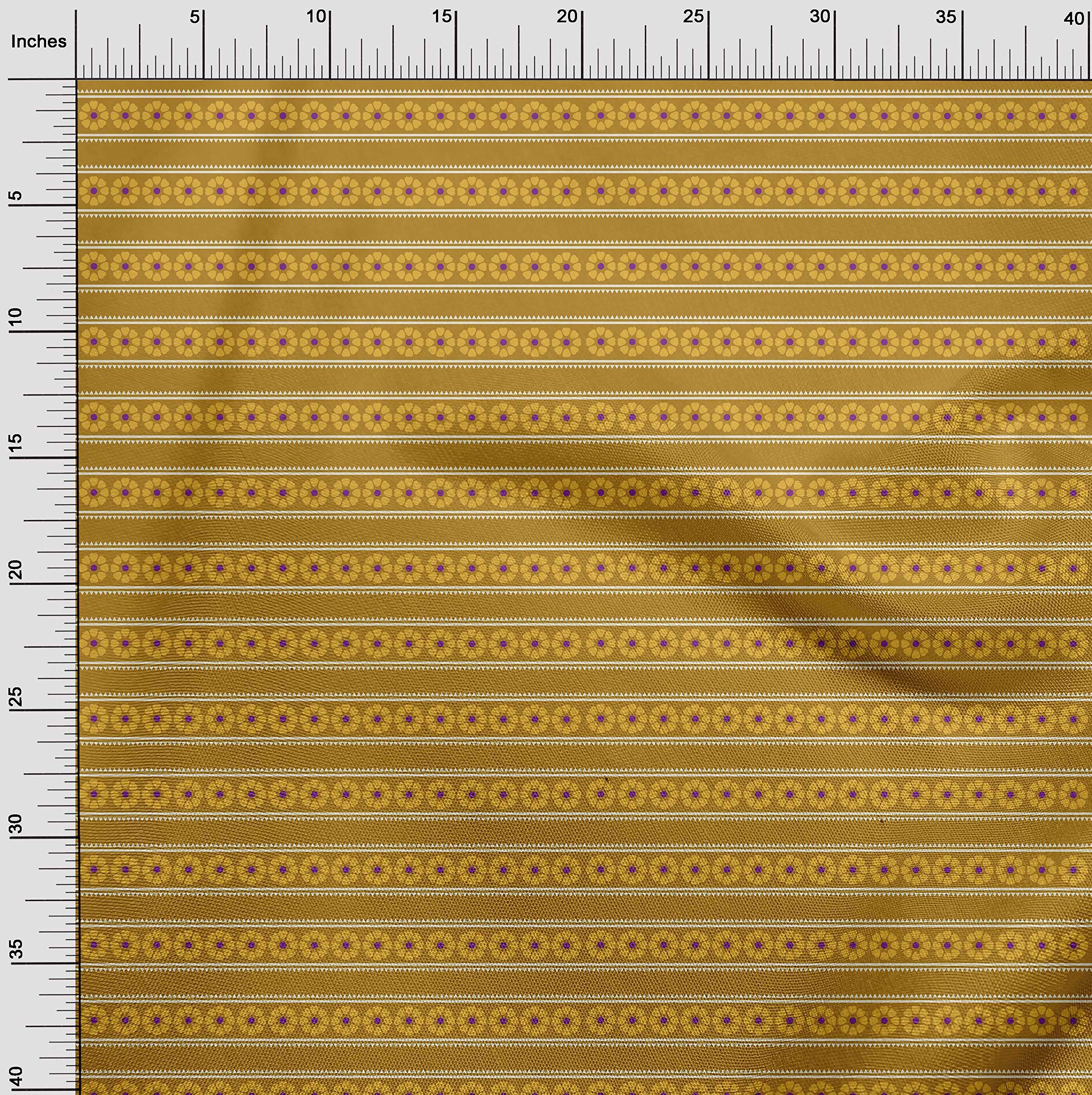 oneOone Polyester Spandex Dark Mustard Floral Print Fabric - 56 Inch Wide Stretch Craft Material for Sewing, DIY Projects, Upholstery & Home Decor