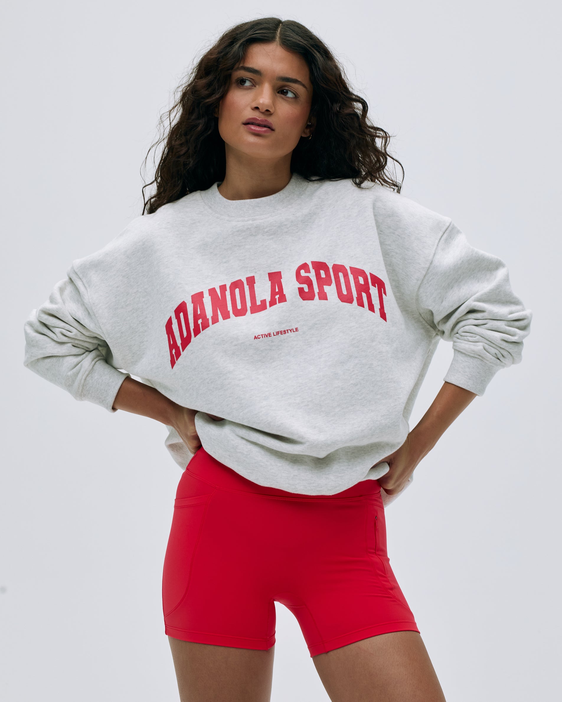 AS Oversized Sweatshirt for Women - Light Grey Melange & Apple Red | Cozy Pullover Hoodie for Casual Wear, Lounge & Street Style Fashion