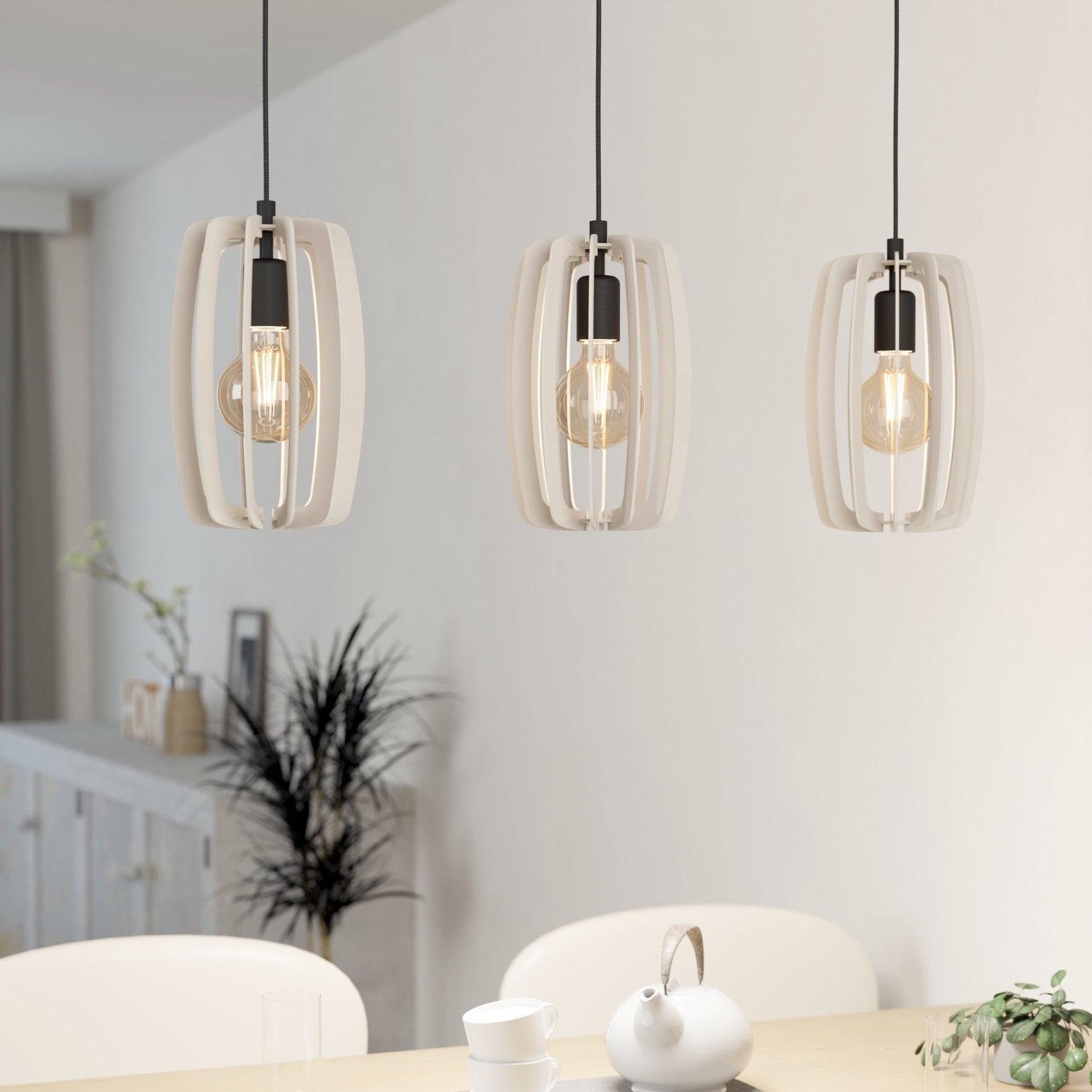 Eglo Bajazzara 3-Light Modern Ceiling Pendant with Grey Wood Segments - Perfect for Dining Room, Kitchen Island, or Living Room Lighting