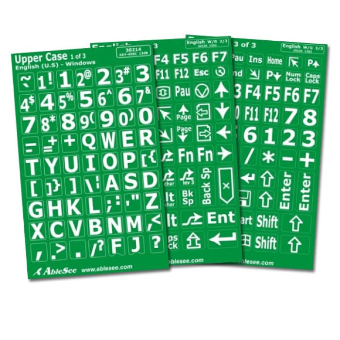 Computer Keyboard Stickers - White Letters on Green Background for Easy Typing & Learning | Perfect for Beginners, Kids, and Office Use