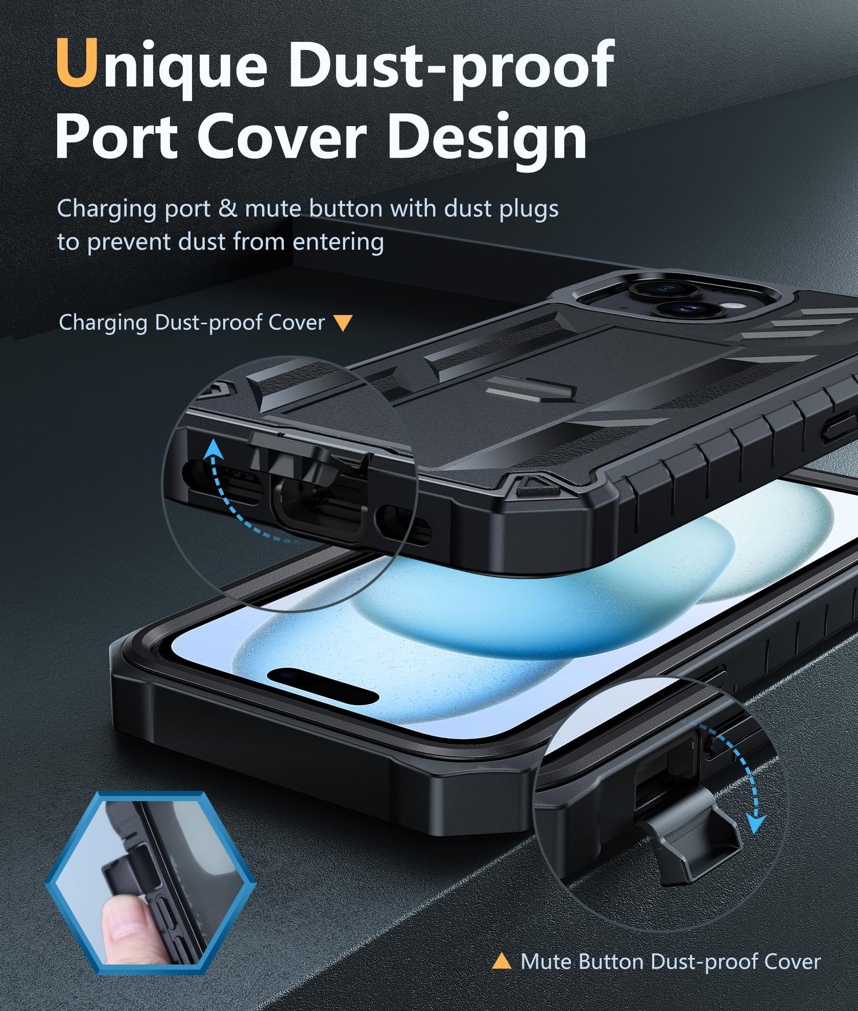 FNTCASE Military Grade Shockproof iPhone 15 Case (6.1 Inch) - Dual Layer Rugged Protective Cover with Kickstand, Matte Textured Drop Proof Design - Perfect for Outdoor Adventures, Construction Work & Active Lifestyles (Black)