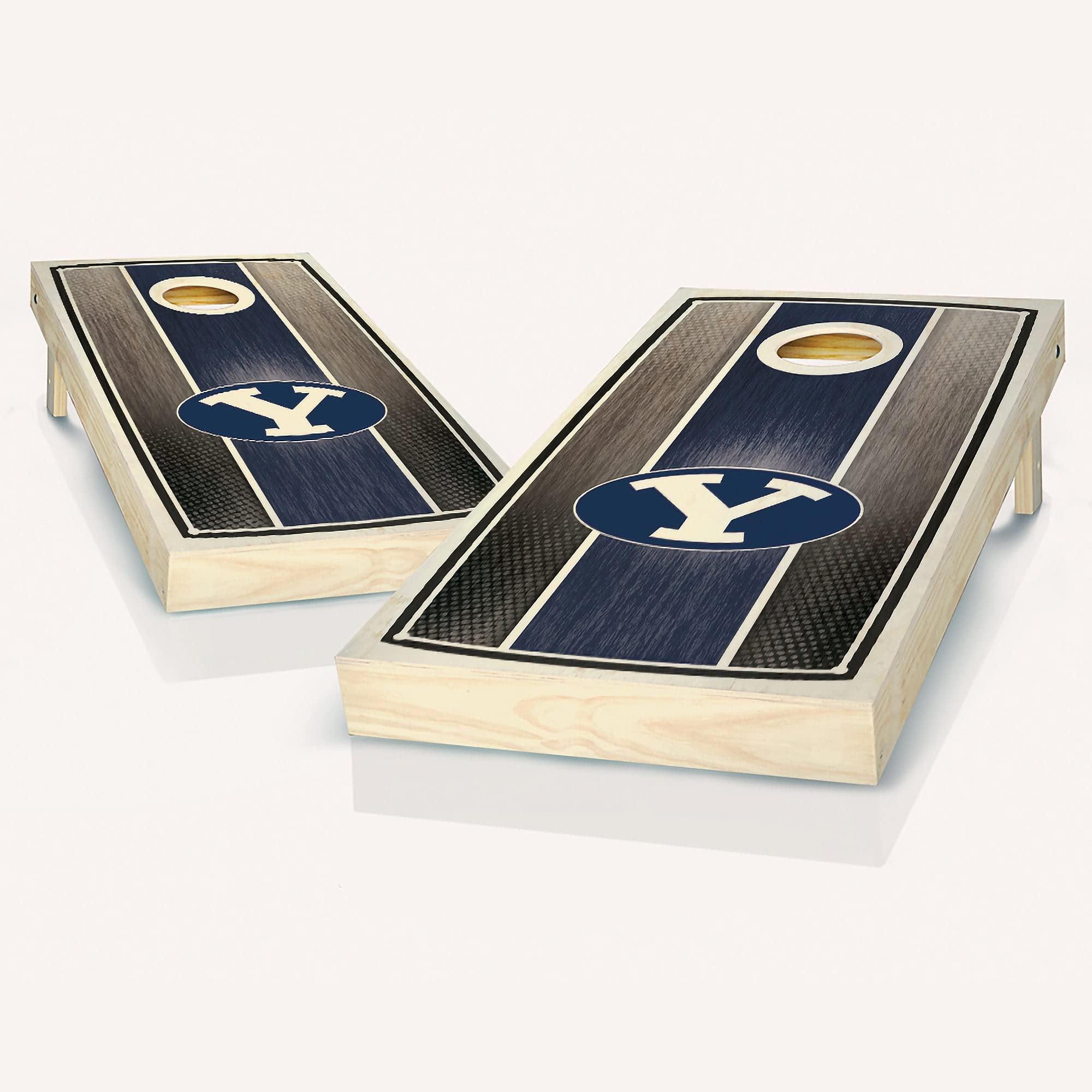 BYU Stained Striped Cornhole Boards Set - 2 Boards & 8 Custom Team Logo Bags | Outdoor Lawn Games, Tailgating, Backyard Parties, and College Events