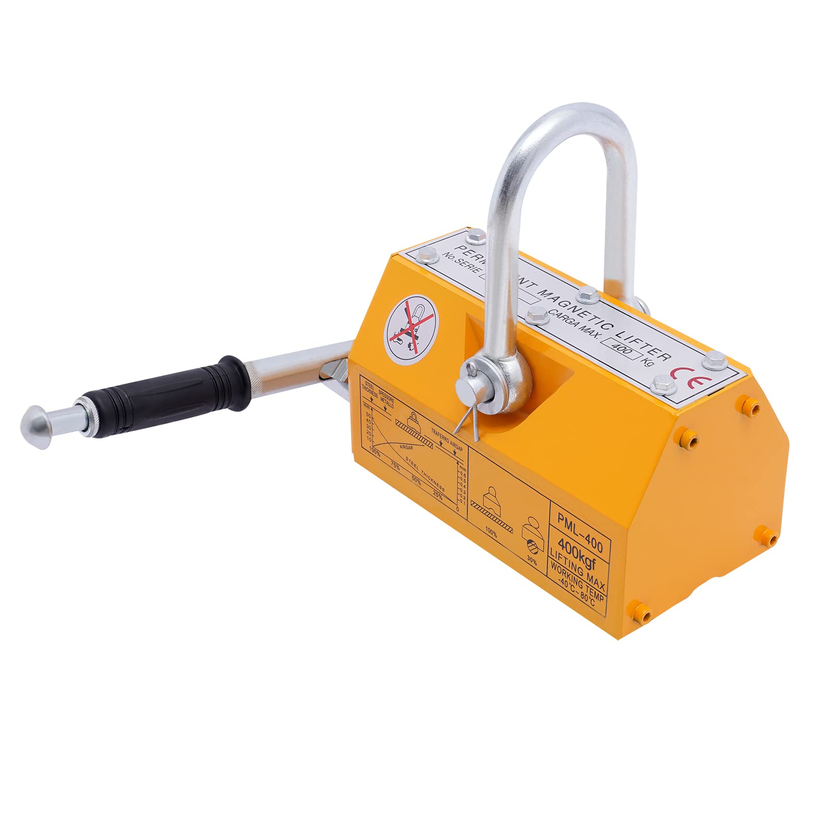 400kg/880lb Heavy Duty Magnetic Lifter - Permanent Steel Lifting Magnet with Handle for Shop Cranes, Metal Scrap Handling & Industrial Material Movement (880lbs Capacity) - Ideal for Warehouses, Construction Sites & Automotive Workshops