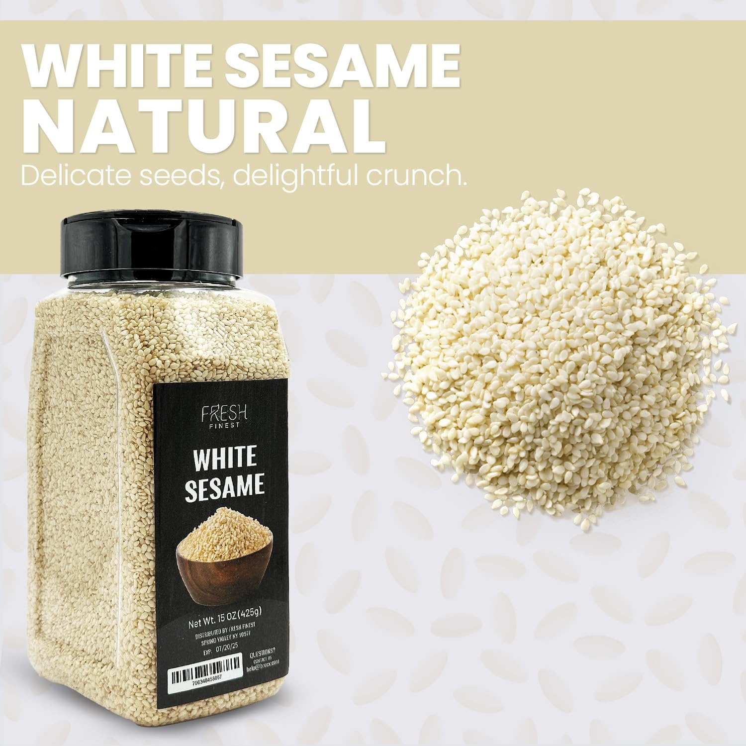Premium Quality Hulled White Sesame Seeds - 15oz (425g) - Fresh & Nutritious for Baking, Cooking & Salad Topping