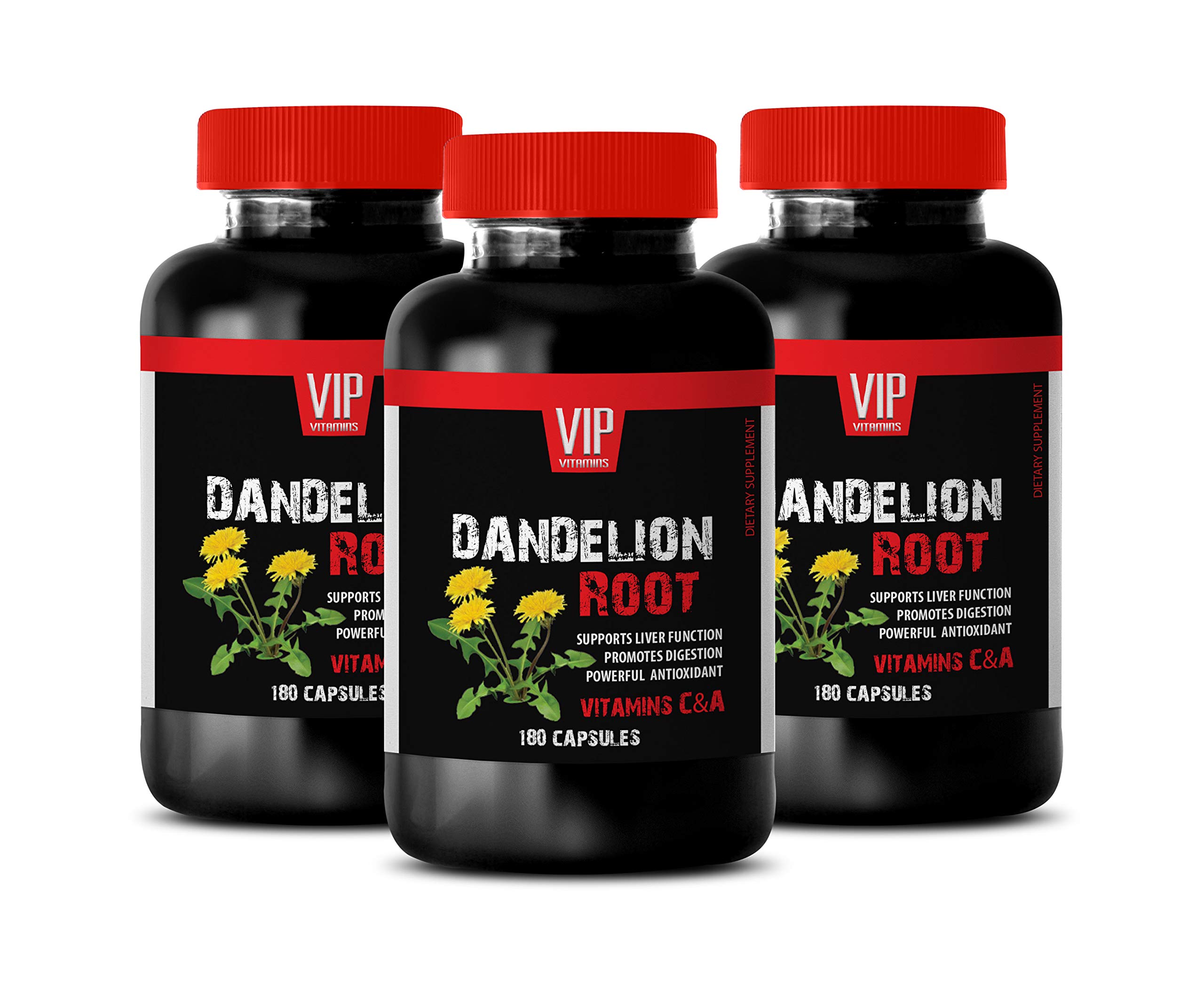 Premium Dandelion Root 520MG Supplement with Vitamins C & A - Natural Liver Support & Cholesterol Balance - 540 Capsules (3 Bottles) - Ideal for Detox & Daily Wellness Routine