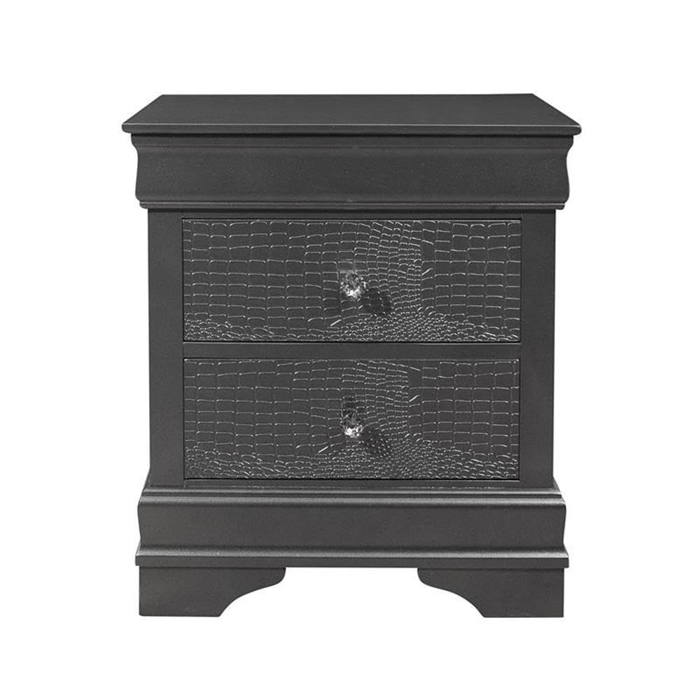 Global Furniture USA Pompei Nightstand with Gray Finish - Modern Metallic Grey Bedside Table for Bedroom, Living Room, or Guest Room