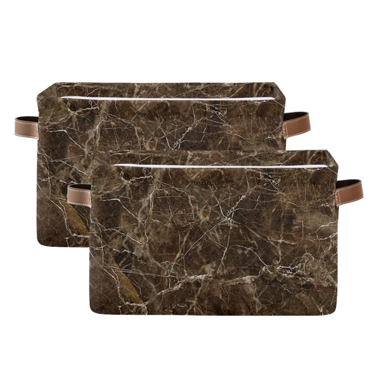 ODAWA Brown Marble Large Collapsible Storage Bins - Foldable Fabric Toy Organizer for Stuffed Animals, Kids Room Decor, Nursery Storage Baskets (Set of 2) | Perfect for Playroom Organization, Closet Storage & Home Decor