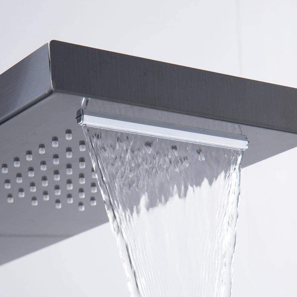 Stainless Steel Shower Panel System with LCD Display, Thermostat & 6 Water Modes - Modern Black Bathroom Upgrade for Spa-Like Experience