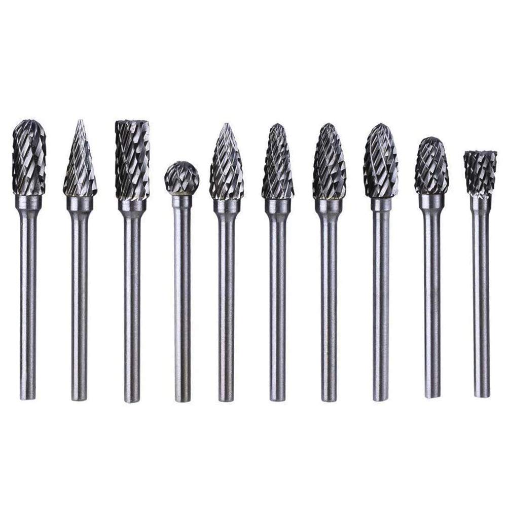 ASNOMY 10-Piece Double Cut Carbide Rotary Burr Set - 1/8