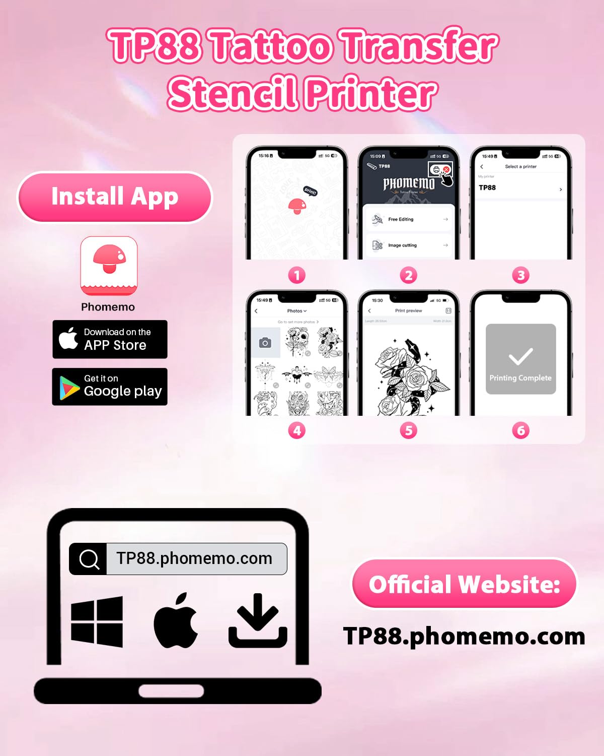 Upgraded Bluetooth Thermal Tattoo Stencil Printer Machine - Wireless Tattoo Transfer Printer for Artists, Compatible with Smartphone Tablet PC - Includes 10 Stencil Papers - Perfect for Professional Tattoo Studios & Home Artists