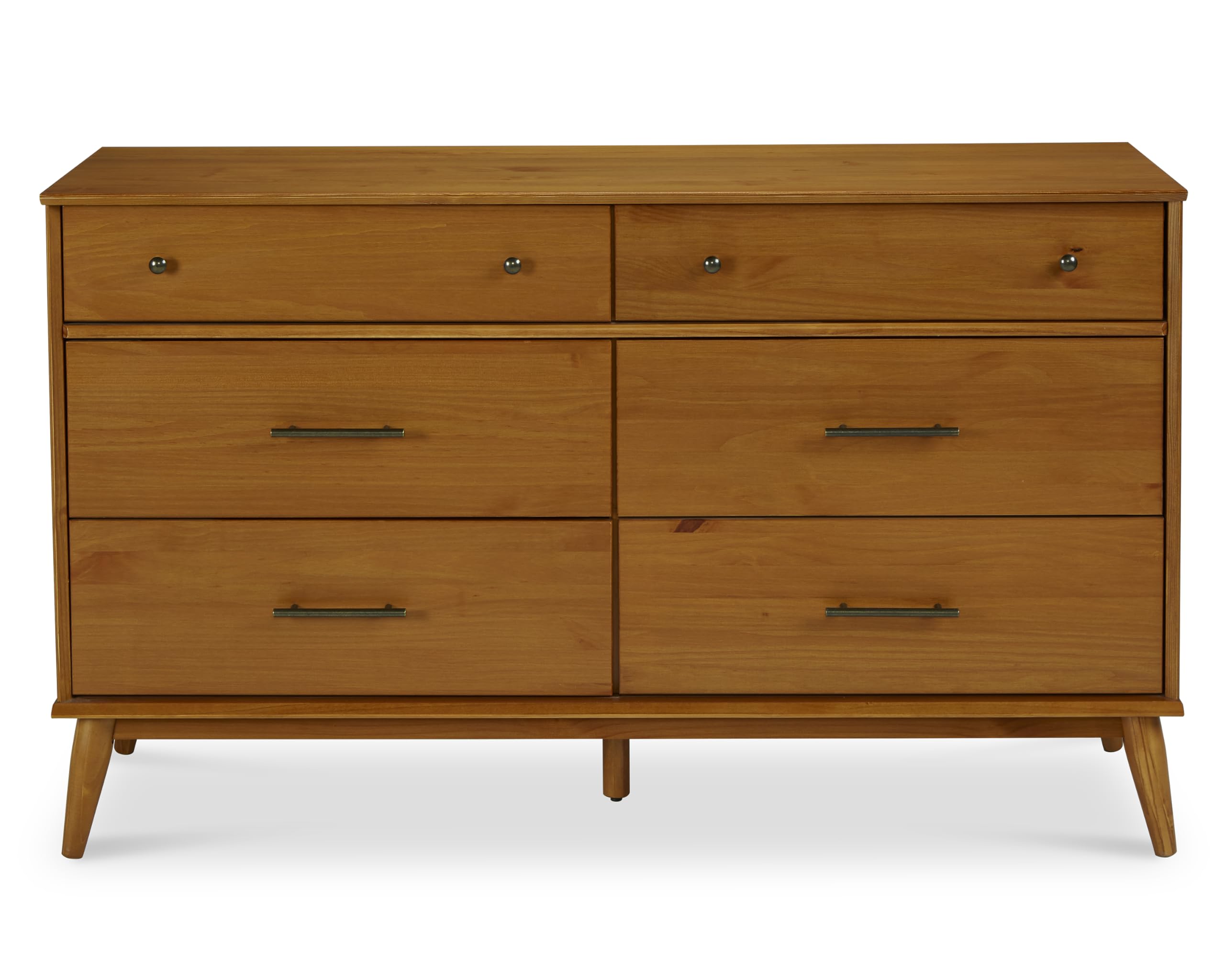 Mid-Century Modern Solid Wood Dresser with 6 Drawers - Castanho Finish - Perfect for Bedroom, Living Room & Office Storage Organization