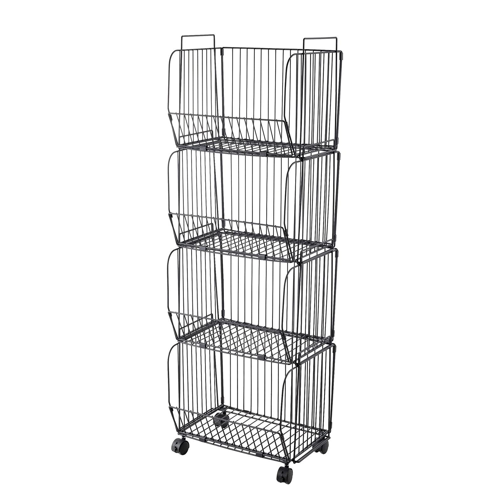 4-Tier Rolling Utility Cart - Stackable Kitchen Storage Basket for Fruits, Vegetables & More - Multifunctional Mobile Shelf with Wheels for Pantry, Dining Room & Office Organization