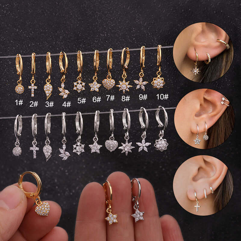 18K Gold Cartilage Celestial Dangle Hoop Earrings for Women | HSPJ1928 | Perfect for Everyday Wear, Parties, and Special Occasions