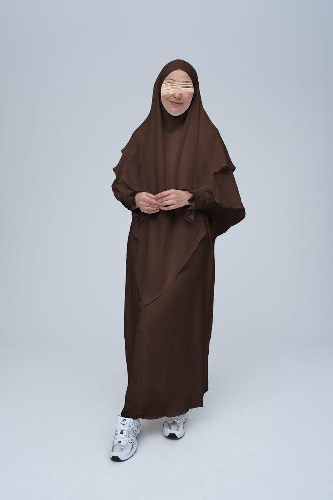 Premium Dark Coffee Prayer Gown for Umrah & Salah - Modest Islamic Abaya for Women's Religious Ceremonies & Daily Worship