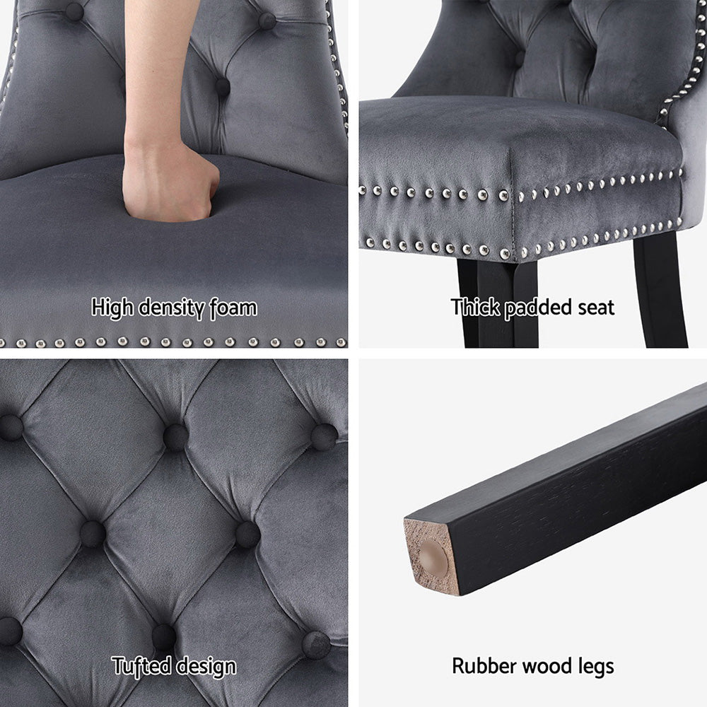 2 Pack Artiss Grey Velvet Dining Chairs - Modern Upholstered Side Chairs for Kitchen, Dining Room, Office & Small Spaces