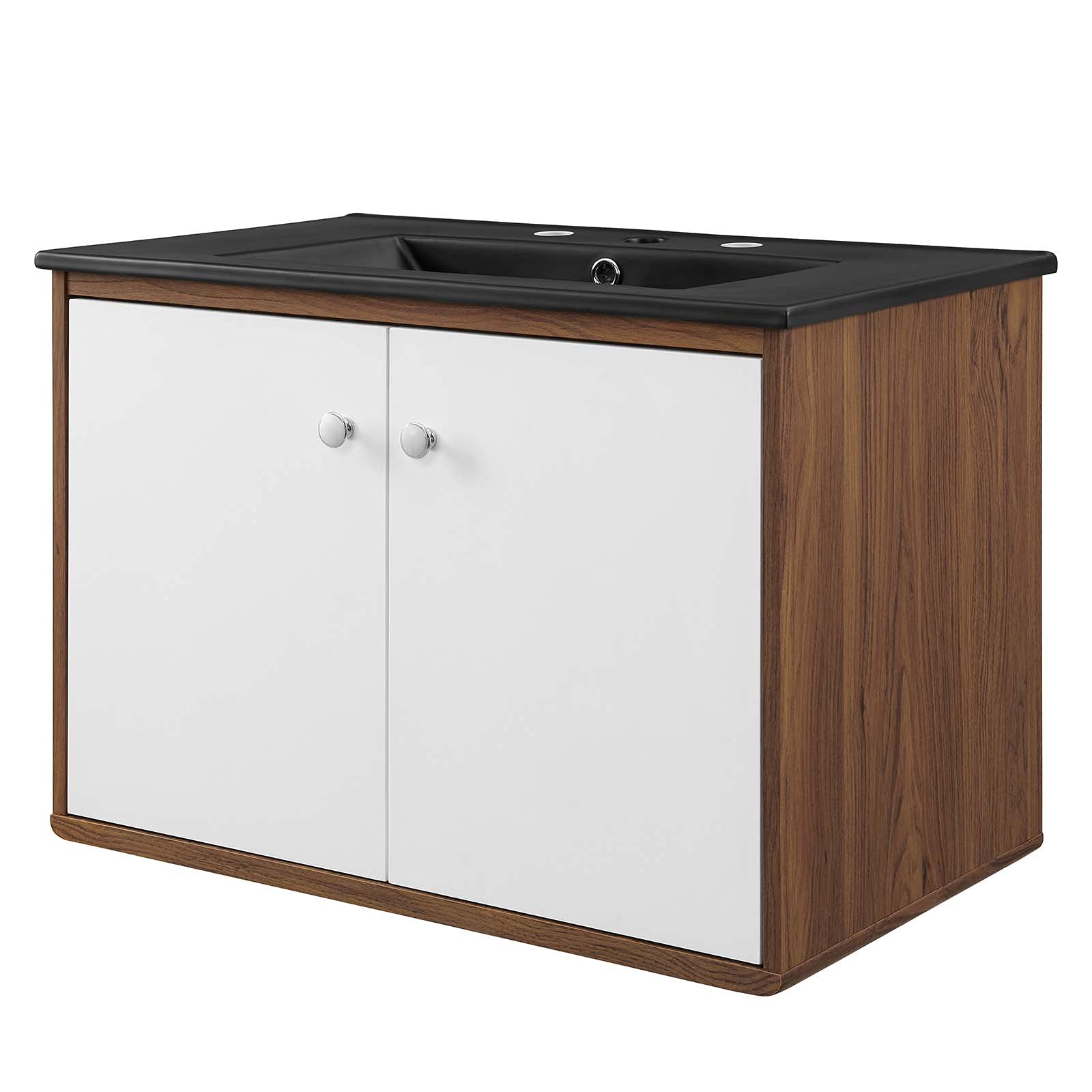 Modern Wall Mounted Sink Vanity Cabinet - Brown Walnut & Black Wood Bathroom Storage for Hotel, Home, and Apartment - Perfect for Small Spaces & Contemporary Décor