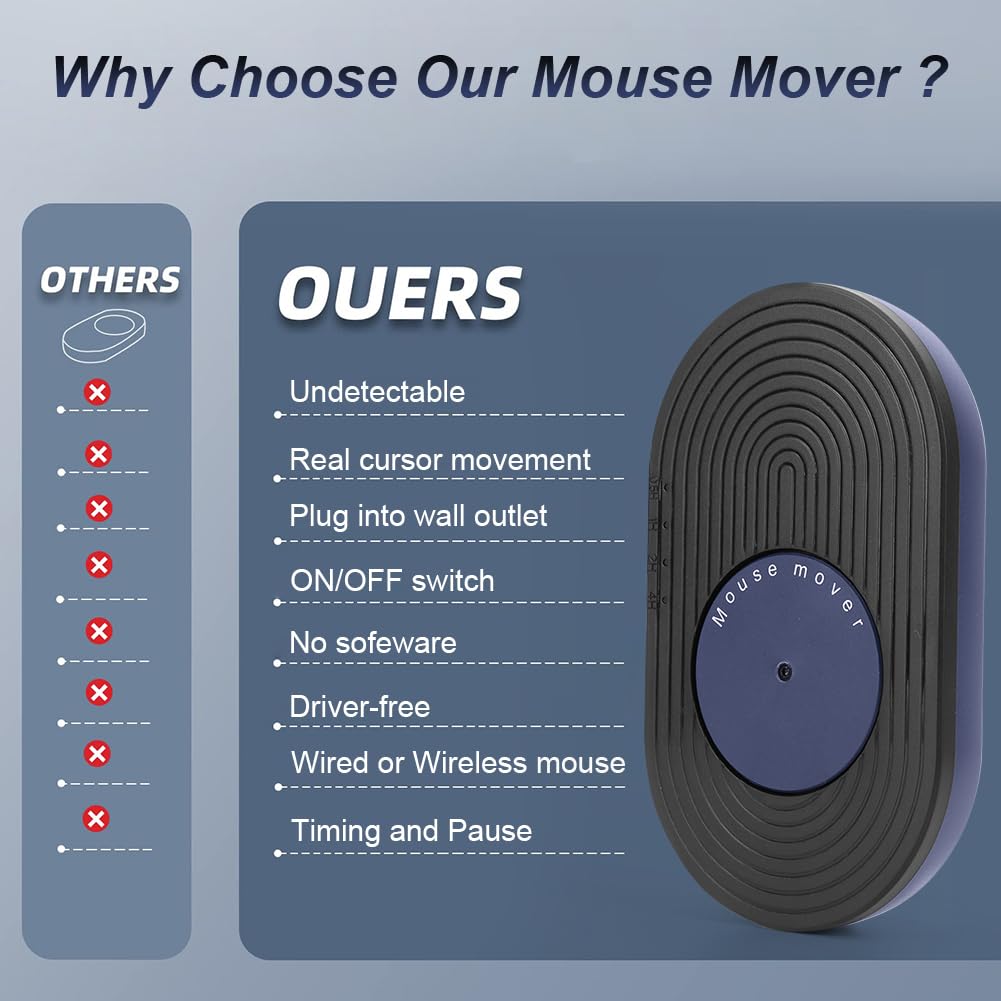 Automatic Mouse Jiggler - Undetectable USB Mouse Mover with Timer & Switch Button | USB-C Cable for Keeping Computer/Laptop Awake | Black & Blue LED | Perfect for Remote Work, Online Meetings & Preventing Screen Lock