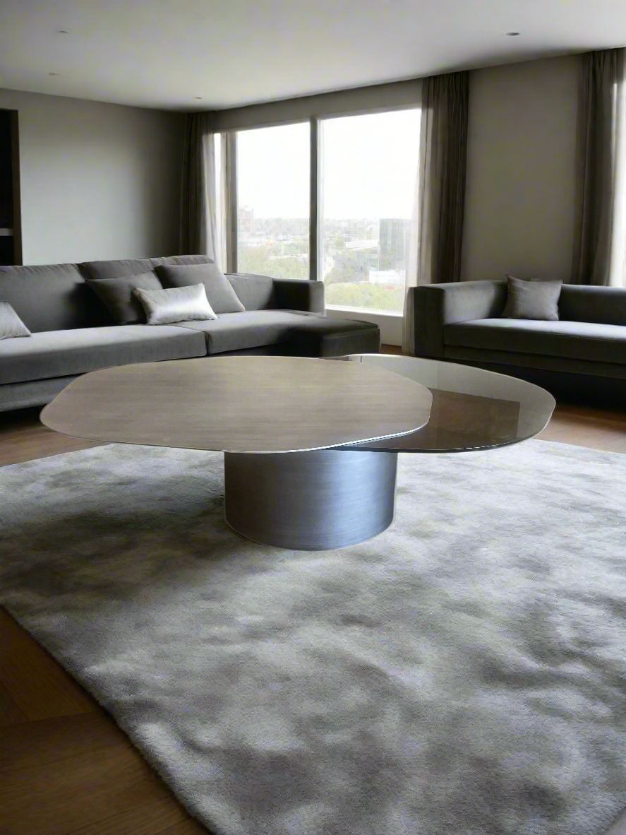 Modern Irregular Kaylee Coffee Table in Matte Silver - Stylish Living Room Centerpiece for Home Decor & Entertainment Spaces