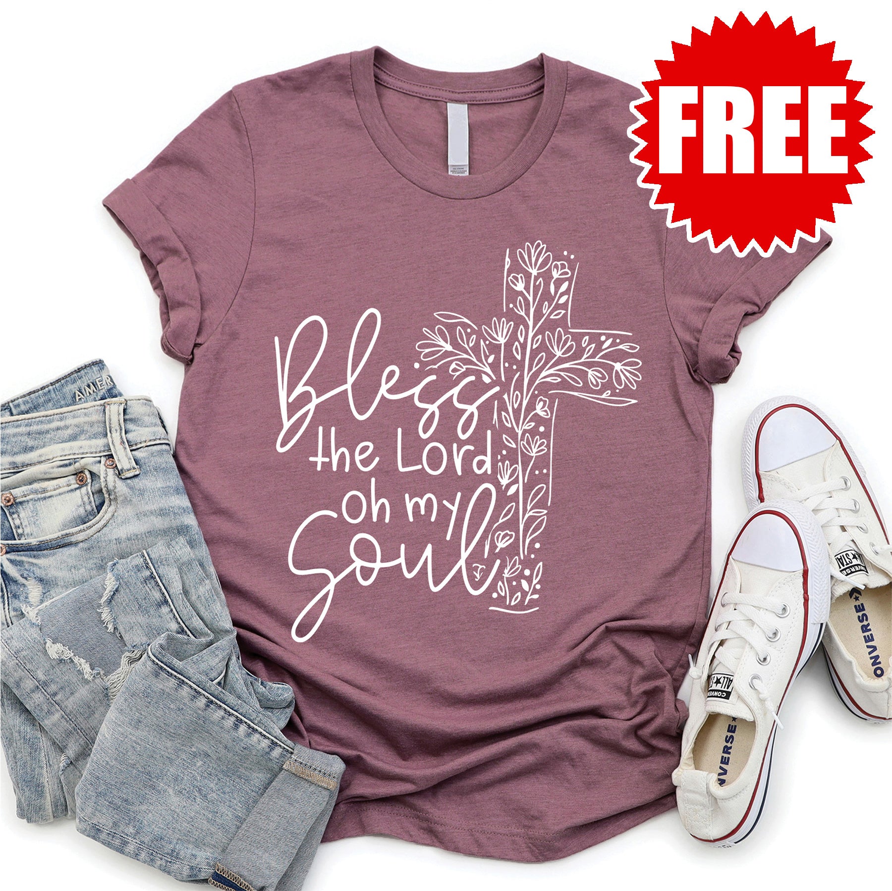 Bless The Lord Tee - Heather Hibiscus Christian T-Shirt for Men & Women - Casual Church Wear, Worship Apparel, Religious Gift