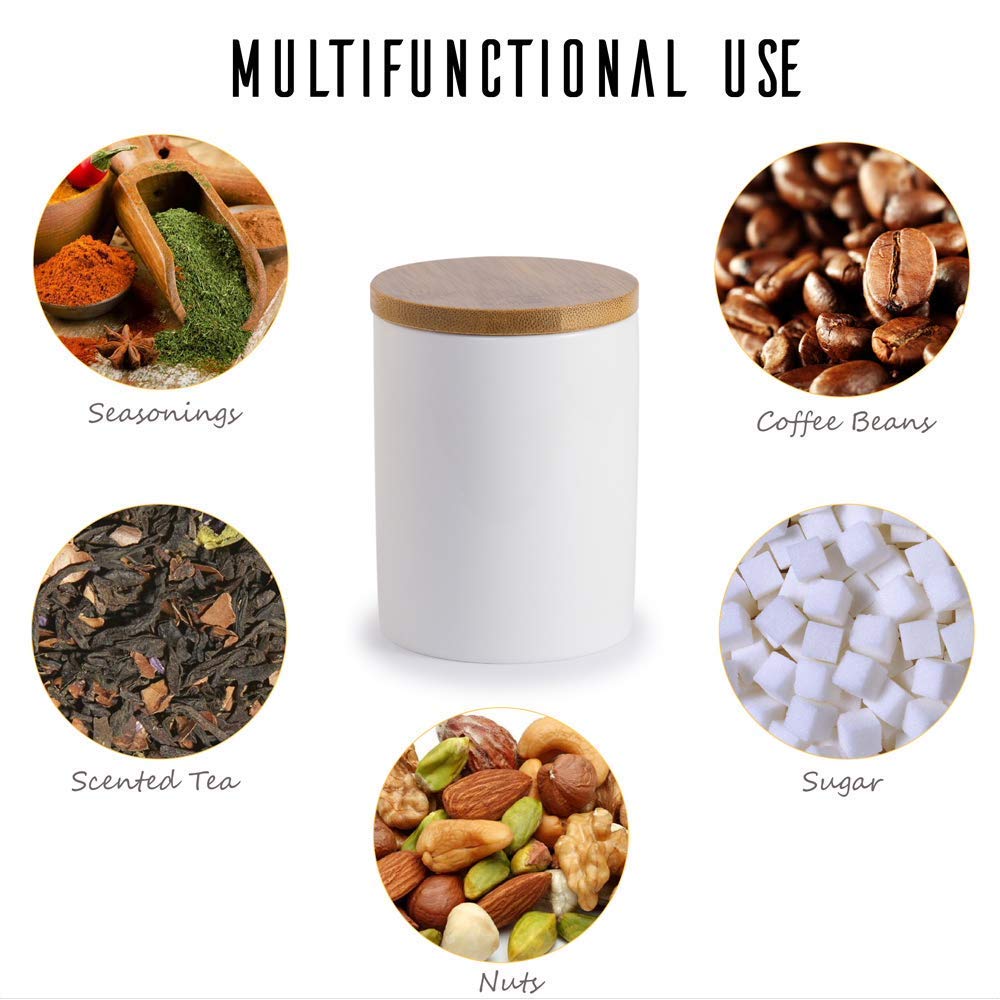 Airtight Sugar Bowl with Lid - June Sky Porcelain Spice Jar Canister for Flour, Sugar, Tea, Coffee & Honey (10.1 FL OZ/300ml) | Sealed Food Storage Container with Chalkboard Labels | Perfect for Kitchen Pantry Organization & Baking Essentials
