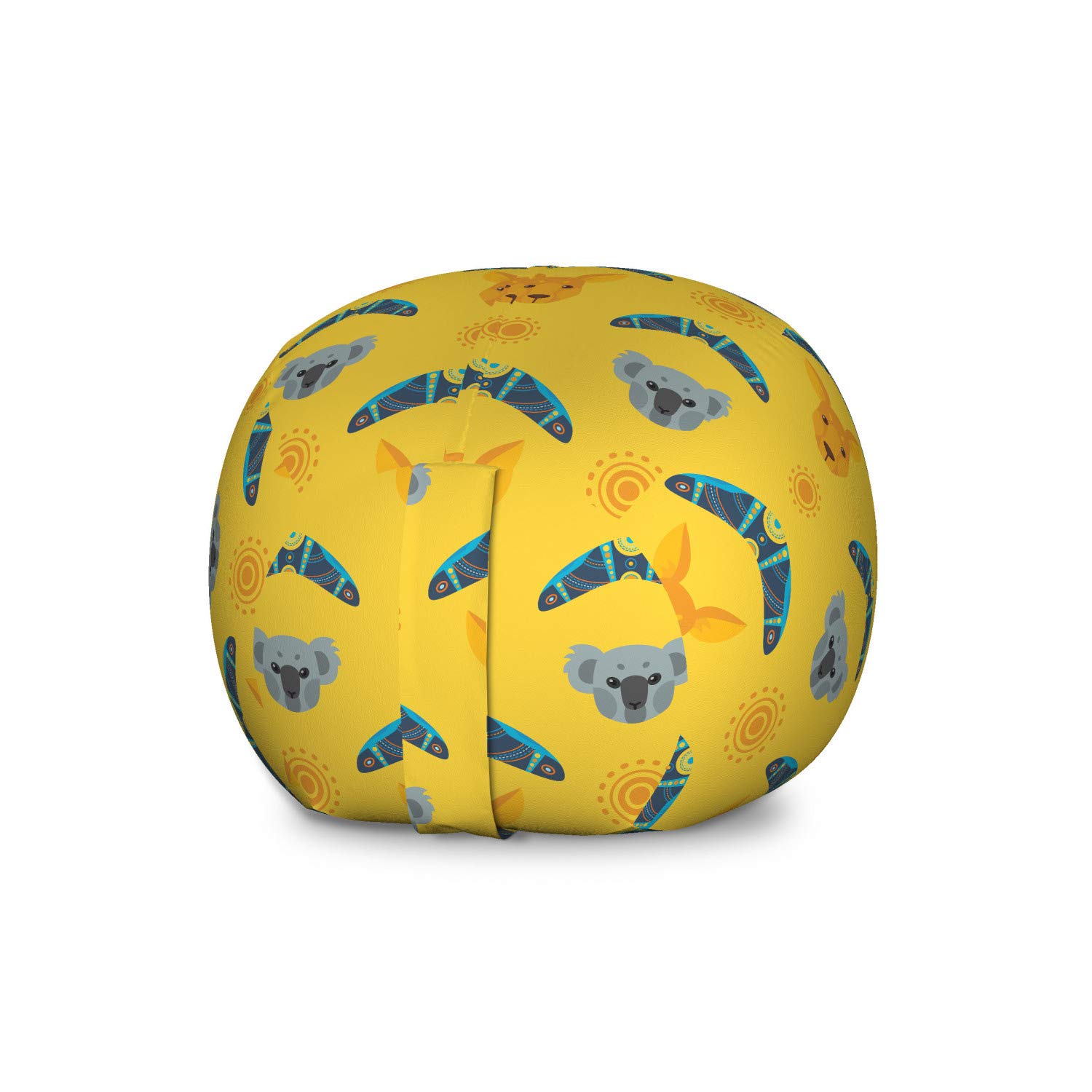 Ambesonne Kangaroo Storage Toy Bag Chair - Australian Aboriginal Pattern with Boomerang & Koala Bear Design, Large Washable Stuffed Animal Organizer for Kids Room, Playroom & Nursery - Multicolor