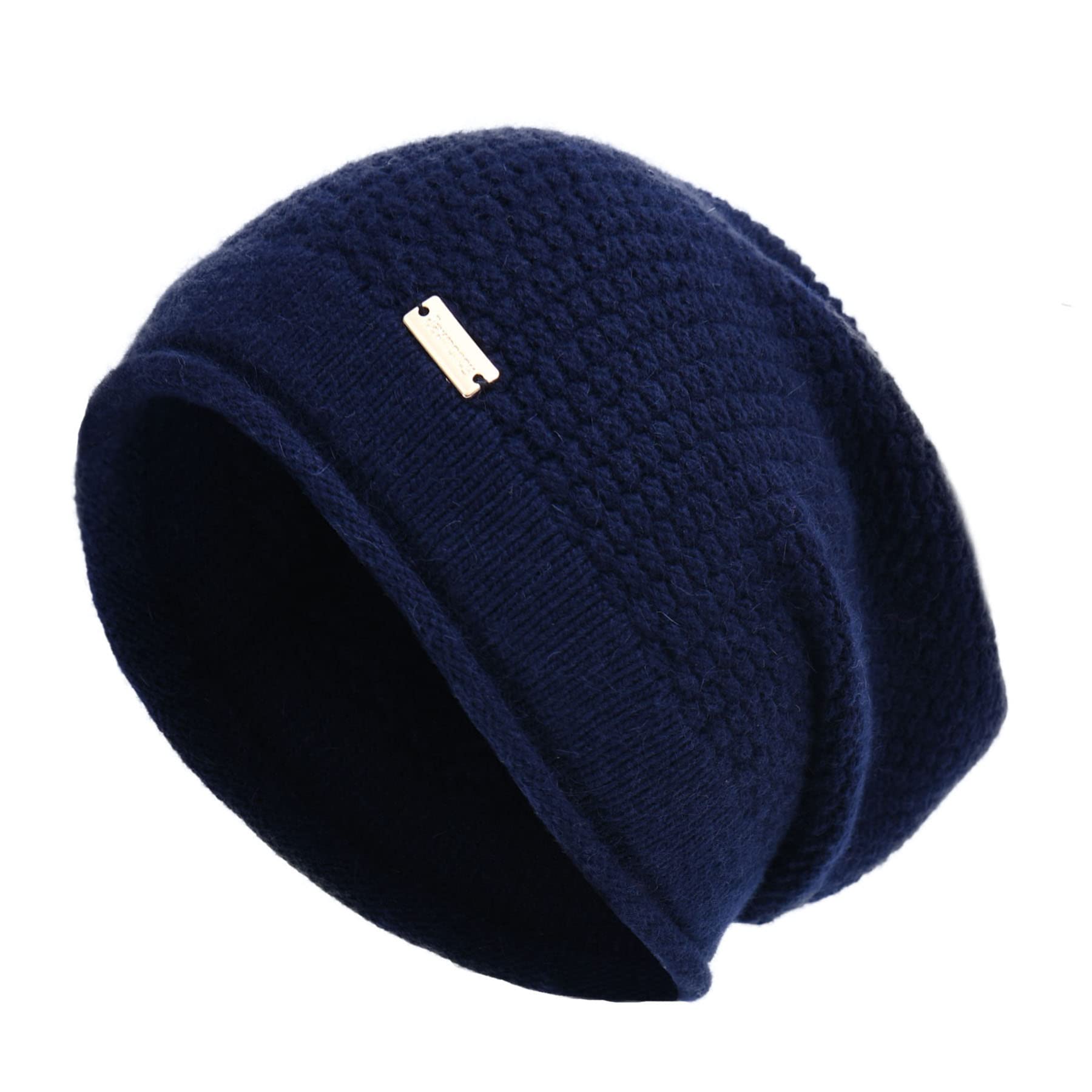 Jaxmonoy Women's Slouchy Beanie - Soft Warm Knit Skull Cap for Winter - Navy Medium Size - Perfect for Outdoor Activities, Skiing & Casual Wear