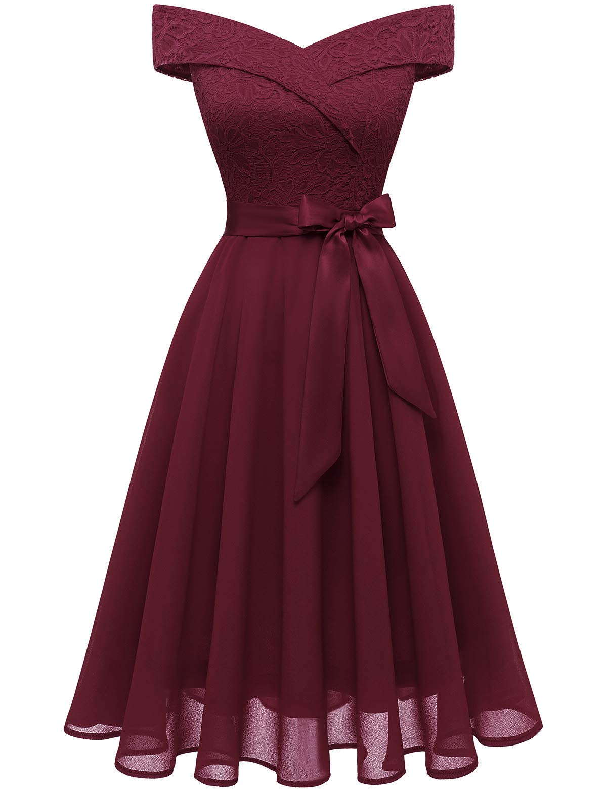 Elegant A-Line Off Shoulder Lace Bridesmaid Dress for Women - Floral Chiffon Wedding Party Gown | Perfect for Bridal Showers, Formal Events & Evening Occasions