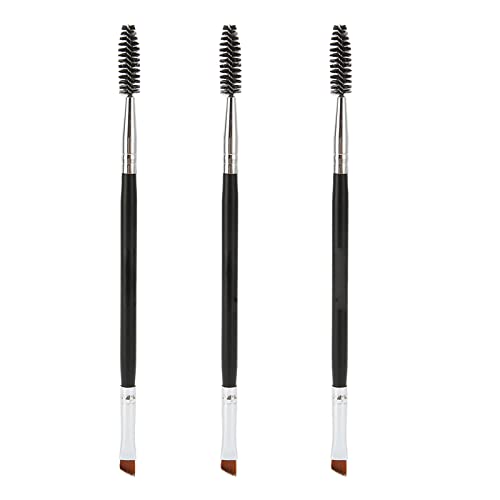 3Pcs Dual Head Eyebrow Brush Set - Angled & Spoolie for Home & Travel Beauty