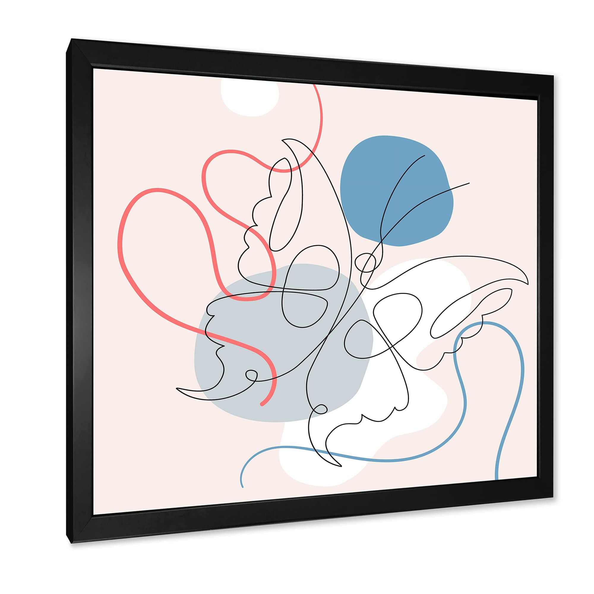 DesignQ Butterfly One Line Drawing On Cubism Shapes - Modern Framed Wall Art Decor for Living Room, Bedroom & Office | Abstract Home Decor