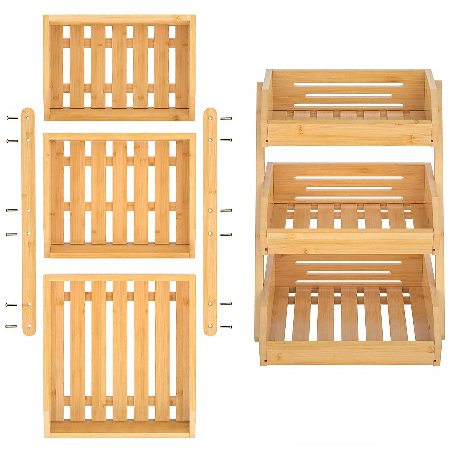 3-Tier Bamboo Fruit Basket Stand for Kitchen Countertop – Sturdy Fruit & Vegetable Holder – Perfect for Bread, Produce Storage & Display – Ideal for Home, Office, or Restaurant Use