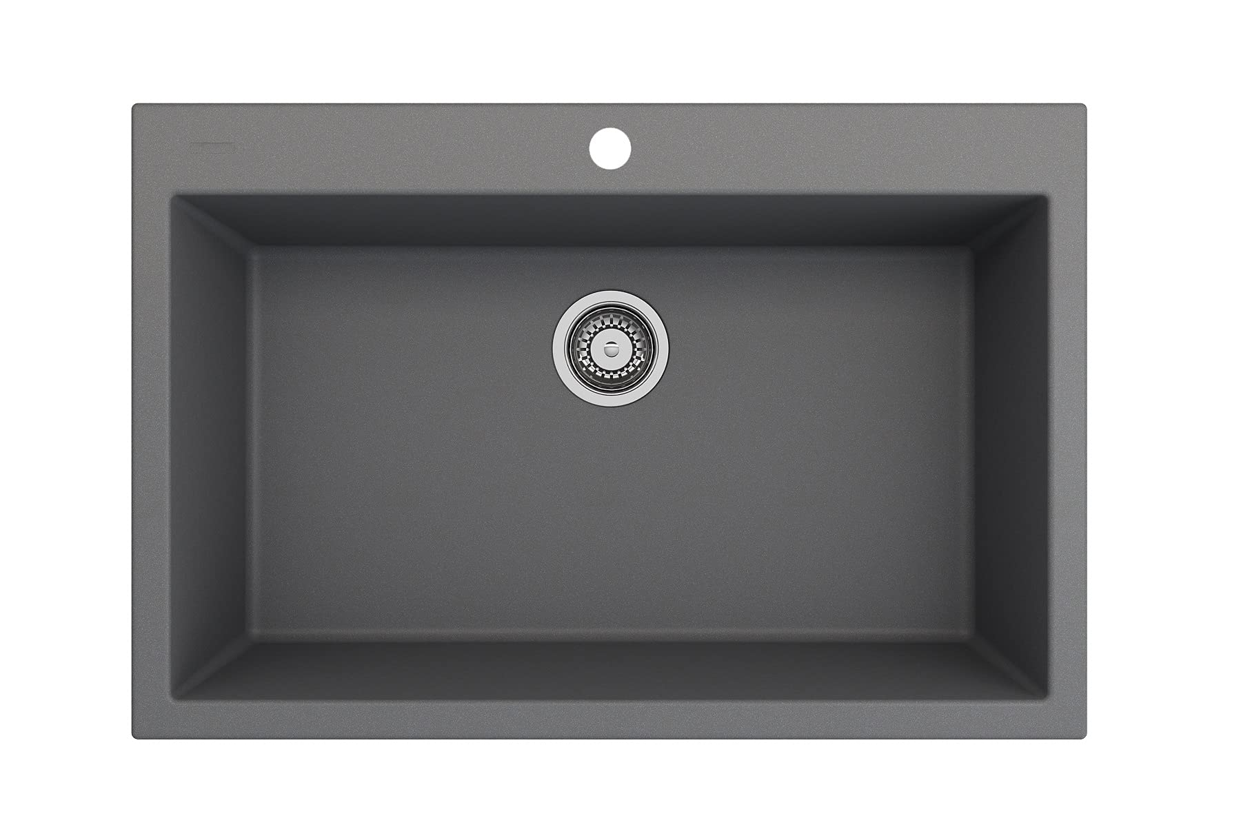 BOCCHI Campino Uno 33-inch Concrete Gray Dual Mount Granite Composite Single Bowl Kitchen Sink with Accessories & Chrome Faucet - Perfect for Modern Farmhouse & Contemporary Kitchen Remodels