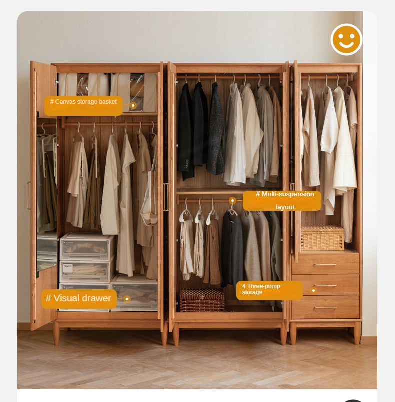 Solid Oak and Cherry Wood Wardrobe - Elegant and Durable Closet for Bedroom, Living Room, or Walk-In Closet Storage
