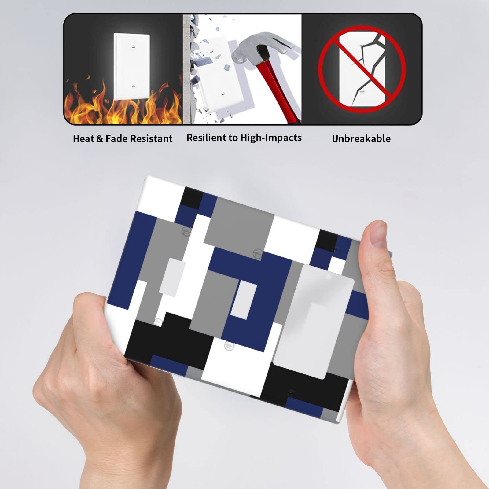 Abstract Blue Gray Light Switch Cover - 3 Gang Double Toggle Rocker Wall Plate (4.5
